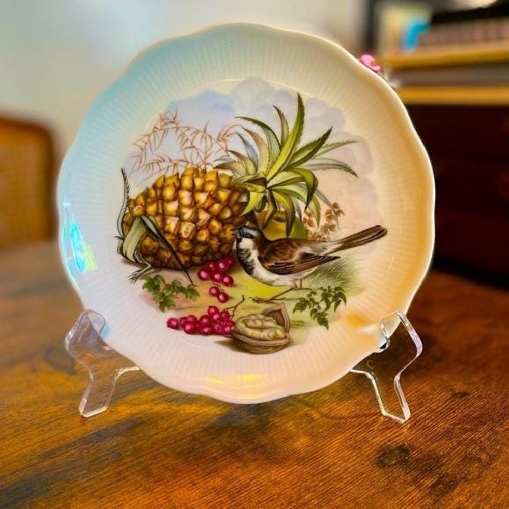 VTG Decorative Plate Wall Art Bird Pineapple Bavaria Germany 7.5" Cottagecore